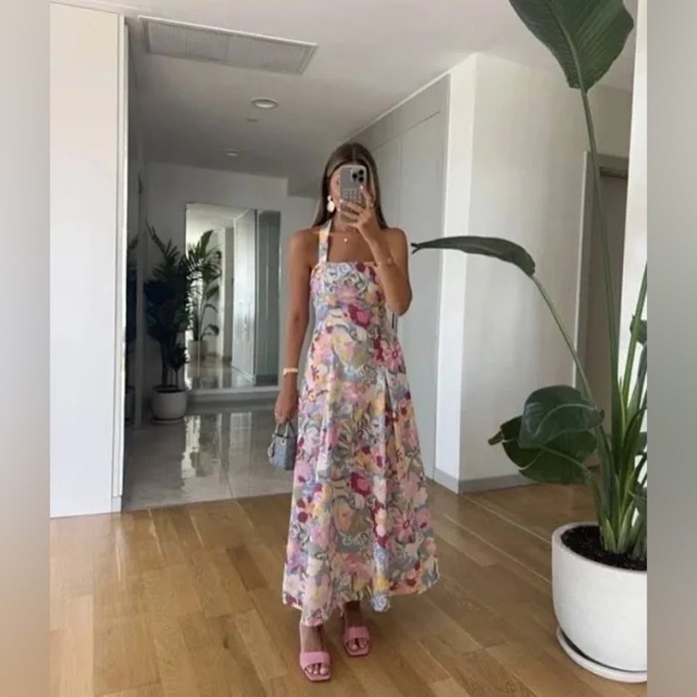 ZARA PRINTED LINEN MIDI DRESS - Picture 5 of 10